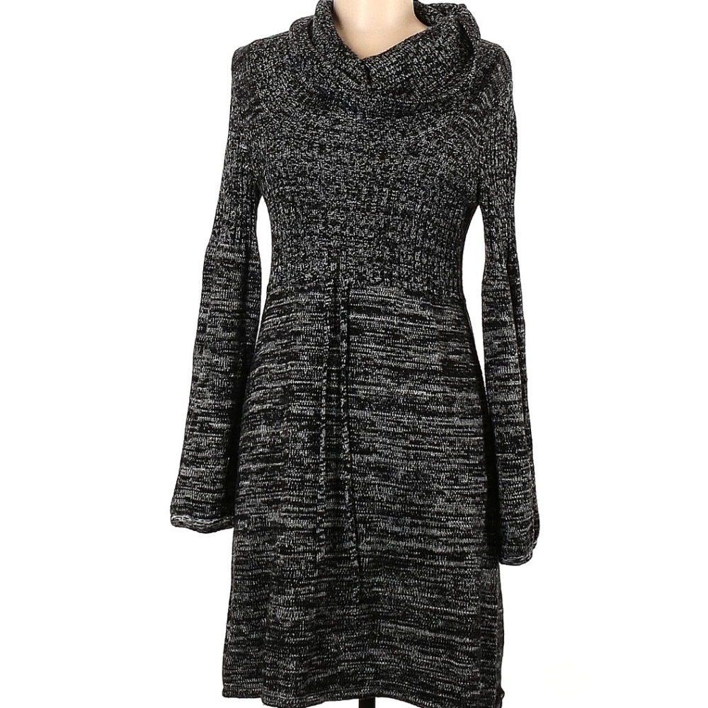 CALVIN KLEIN Women's Cozy Marled Knit Cowl Neck Drawstring Waist Sweater Dress M